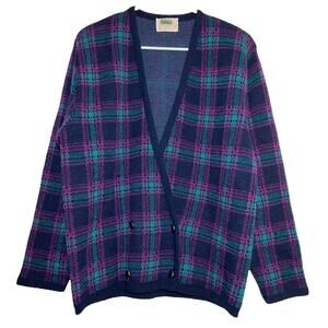 Vintage Pendleton Cardigan 100% Virgin Wool Double Breasted '50s Plaid Purple M
